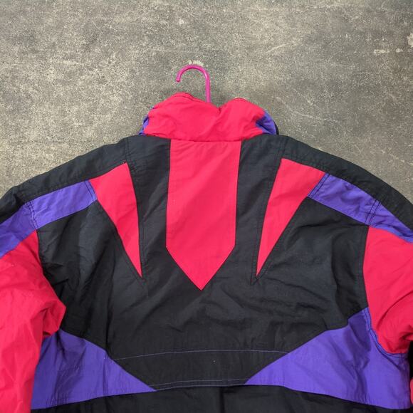 Vintage LaTrek Windbreaker Jacket Mens M Black Purple Puffer Sport Full Zip - Picture 5 of 10